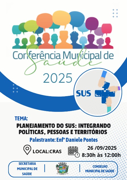 Participe da Conferência Municipal de Saúde dia 26 de setembro, no Cras!